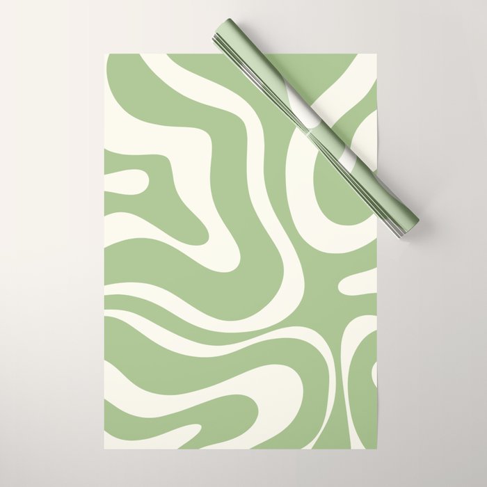 Modern Liquid Swirl Abstract Pattern In Light Sage Green And Cream Wrapping Paper