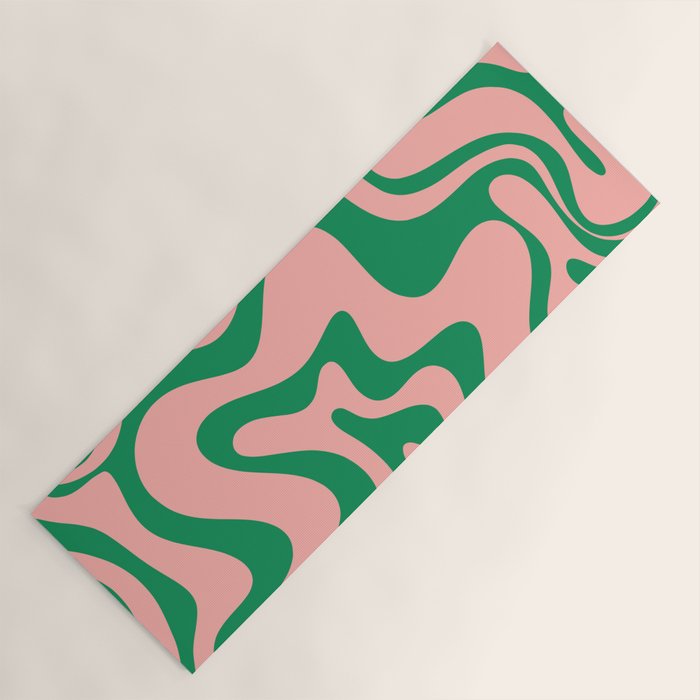 Liquid Swirl Retro Abstract Pattern In Pink And Bright Green Yoga Mat