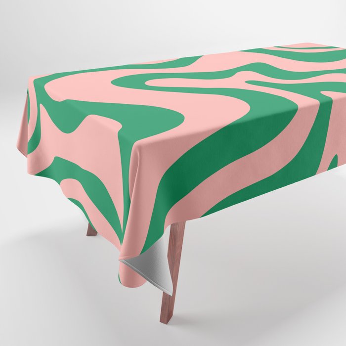 Liquid Swirl Retro Abstract Pattern In Pink And Bright Green Tablecloth