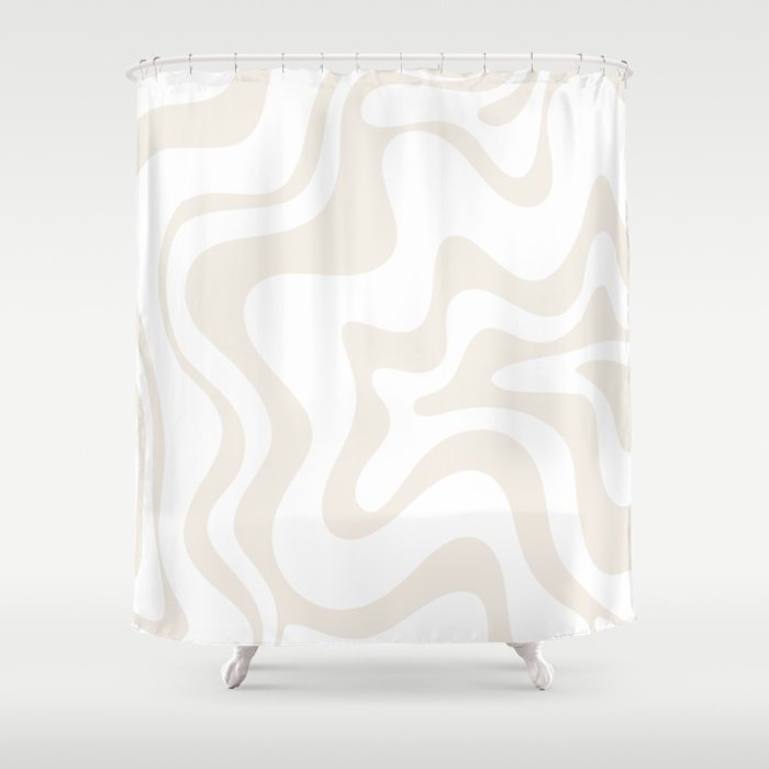 Liquid Swirl Abstract Pattern In Pale Beige And White Shower Curtain