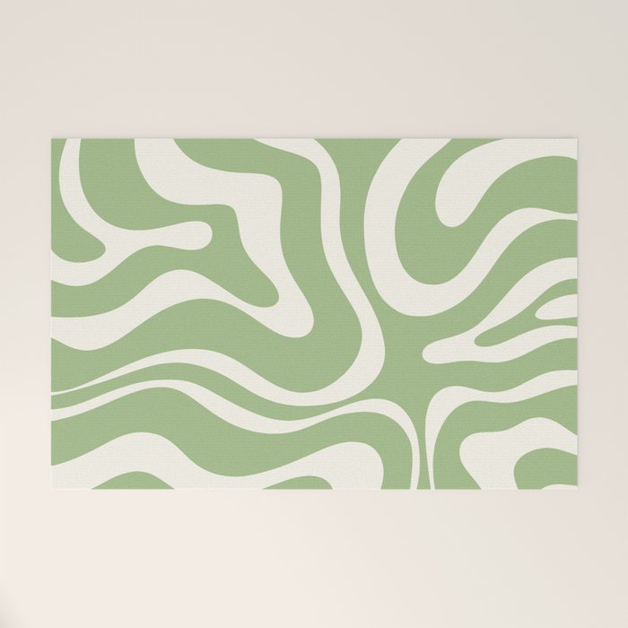 Modern Liquid Swirl Abstract Pattern In Light Sage Green And Cream Welcome Mat