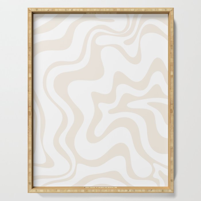 Liquid Swirl Abstract Pattern In Pale Beige And White Serving Tray