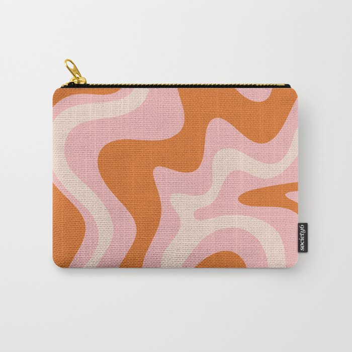 Liquid Swirl Retro Abstract Pattern In Pink Orange Cream Carry All Pouch