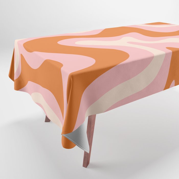 Liquid Swirl Retro Abstract Pattern In Pink Orange Cream Tablecloth