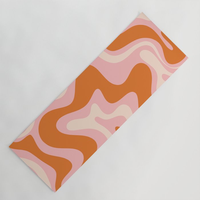 Liquid Swirl Retro Abstract Pattern In Pink Orange Cream Yoga Mat