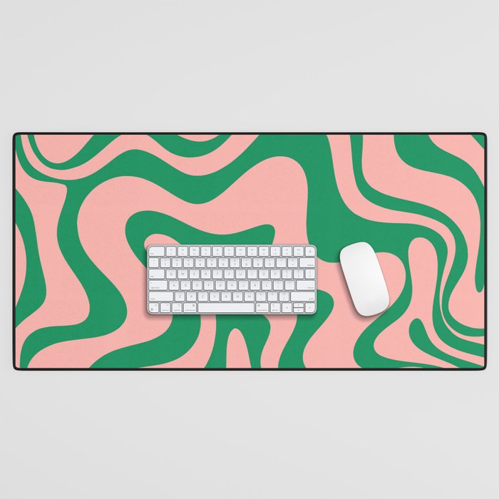 Liquid Swirl Retro Abstract Pattern In Pink And Bright Green Desk Mat