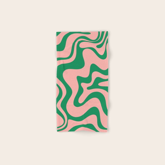 Liquid Swirl Retro Abstract Pattern In Pink And Bright Green Bath Towel