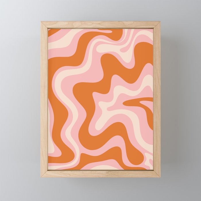 Liquid Swirl Retro Abstract Pattern In Pink Orange Cream Mini Art Print