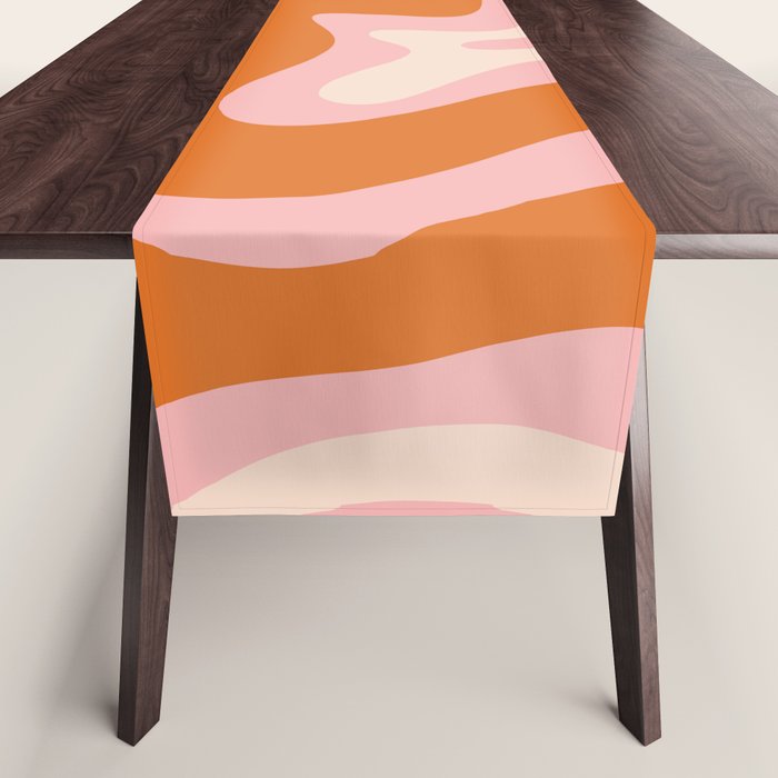 Liquid Swirl Retro Abstract Pattern In Pink Orange Cream Table Runner