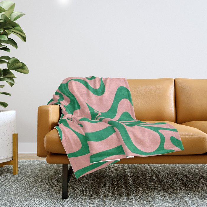 Liquid Swirl Retro Abstract Pattern In Pink And Bright Green Throw Blanket