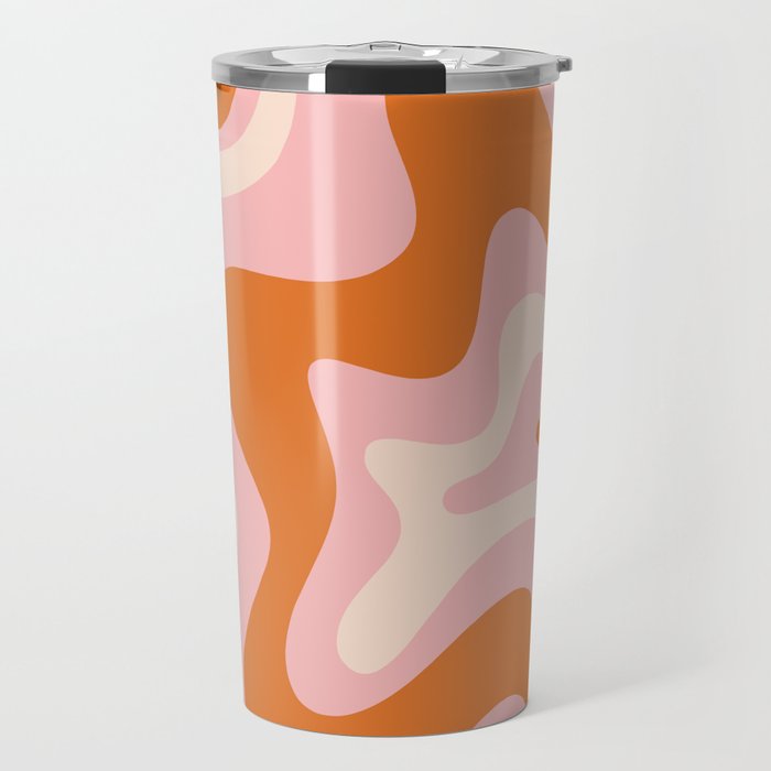 Liquid Swirl Retro Abstract Pattern In Pink Orange Cream Travel Mug