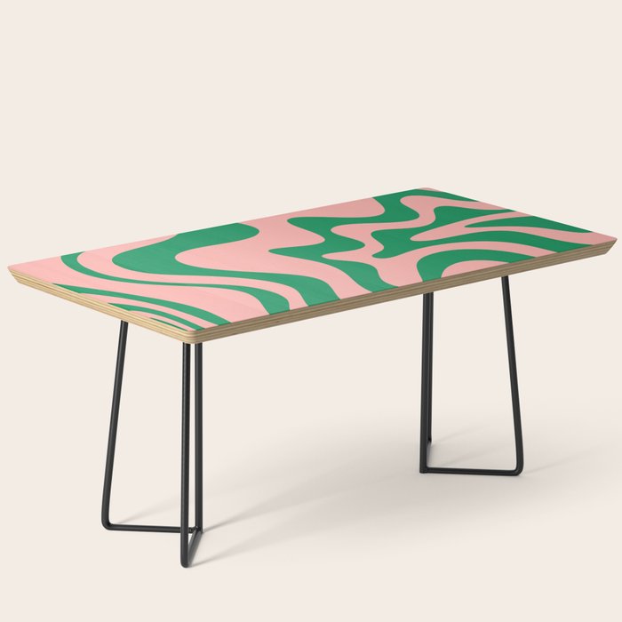 Liquid Swirl Retro Abstract Pattern In Pink And Bright Green Coffee Table