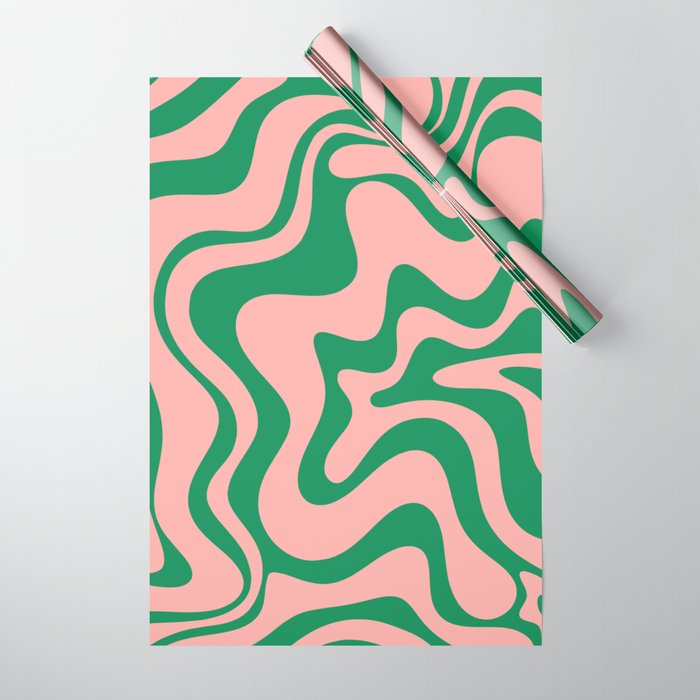Liquid Swirl Retro Abstract Pattern In Pink And Bright Green Wrapping Paper