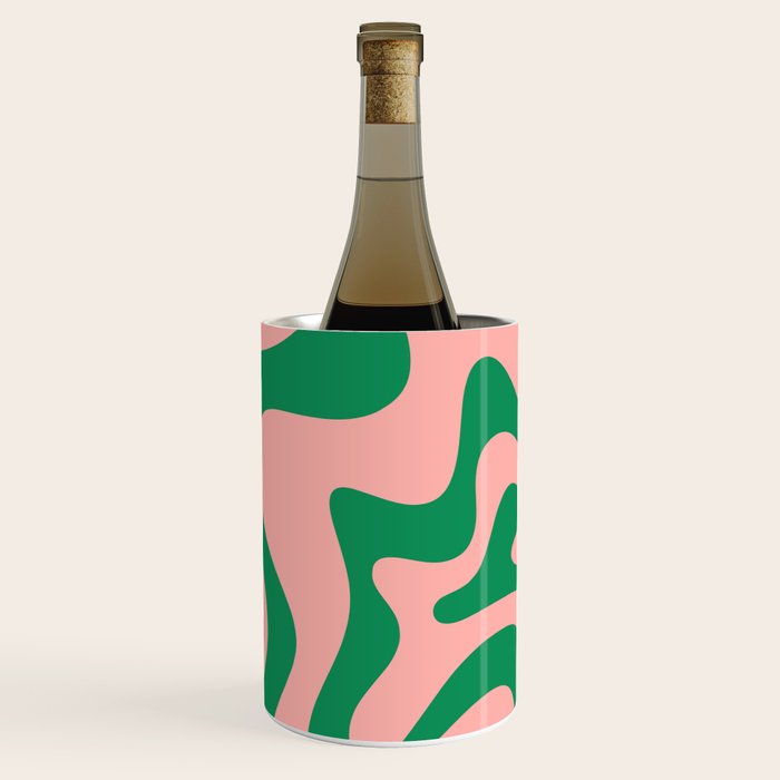 Liquid Swirl Retro Abstract Pattern In Pink And Bright Green Wine Chiller