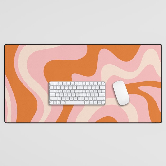 Liquid Swirl Retro Abstract Pattern In Pink Orange Cream Desk Mat
