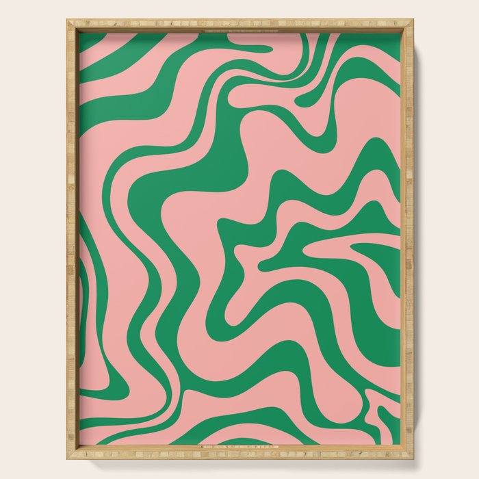 Liquid Swirl Retro Abstract Pattern In Pink And Bright Green Serving Tray