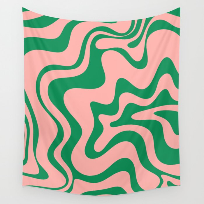 Liquid Swirl Retro Abstract Pattern In Pink And Bright Green Wall Tapestry