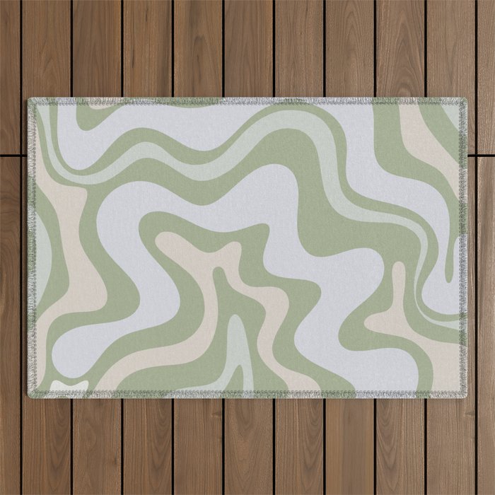 Liquid Swirl Contemporary Abstract Pattern In Light Sage Green Outdoor Rug