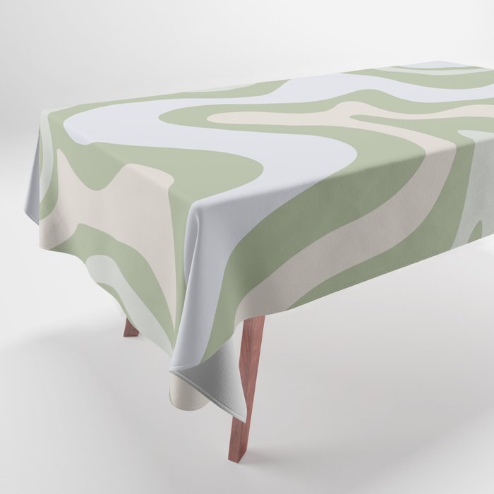 Liquid Swirl Contemporary Abstract Pattern In Light Sage Green Tablecloth