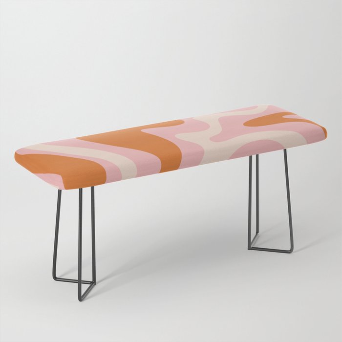 Liquid Swirl Retro Abstract Pattern In Pink Orange Cream Bench
