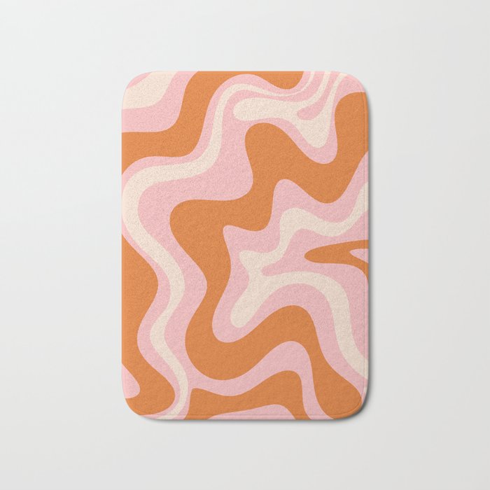 Liquid Swirl Retro Abstract Pattern In Pink Orange Cream Bath Mat