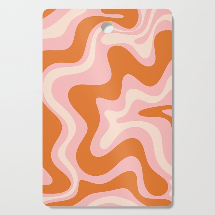 Liquid Swirl Retro Abstract Pattern In Pink Orange Cream Cutting Board