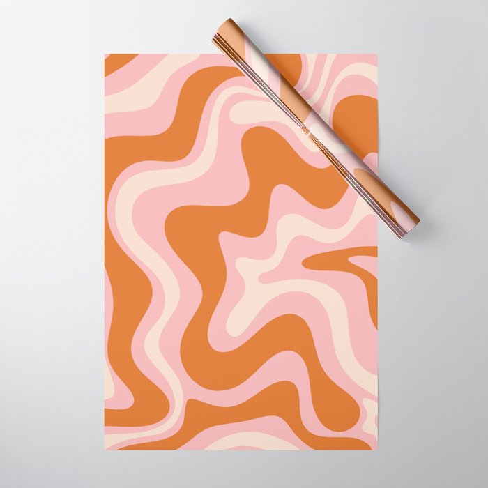 Liquid Swirl Retro Abstract Pattern In Pink Orange Cream Wrapping Paper