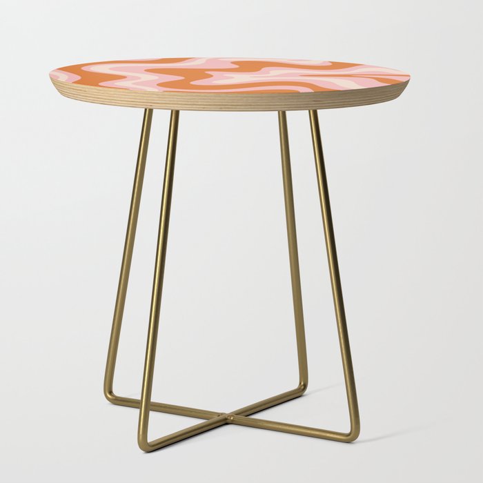 Liquid Swirl Retro Abstract Pattern In Pink Orange Cream Side Table