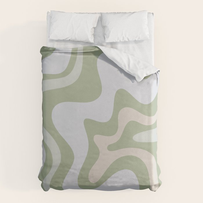 Liquid Swirl Contemporary Abstract Pattern In Light Sage Green Duvet Cover