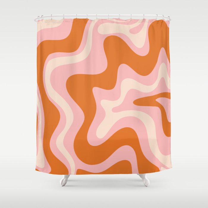 Liquid Swirl Retro Abstract Pattern In Pink Orange Cream Shower Curtain