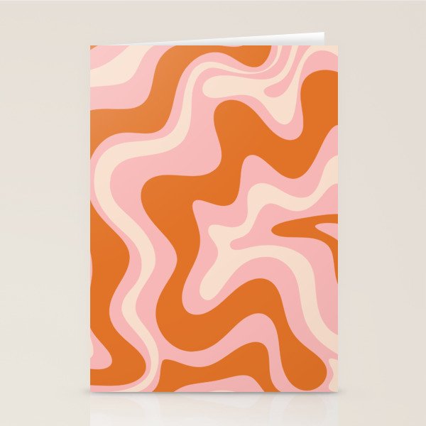 Liquid Swirl Retro Abstract Pattern In Pink Orange Cream Stationery Card