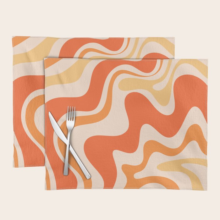Tangerine Liquid Swirl Retro Abstract Pattern Placemat