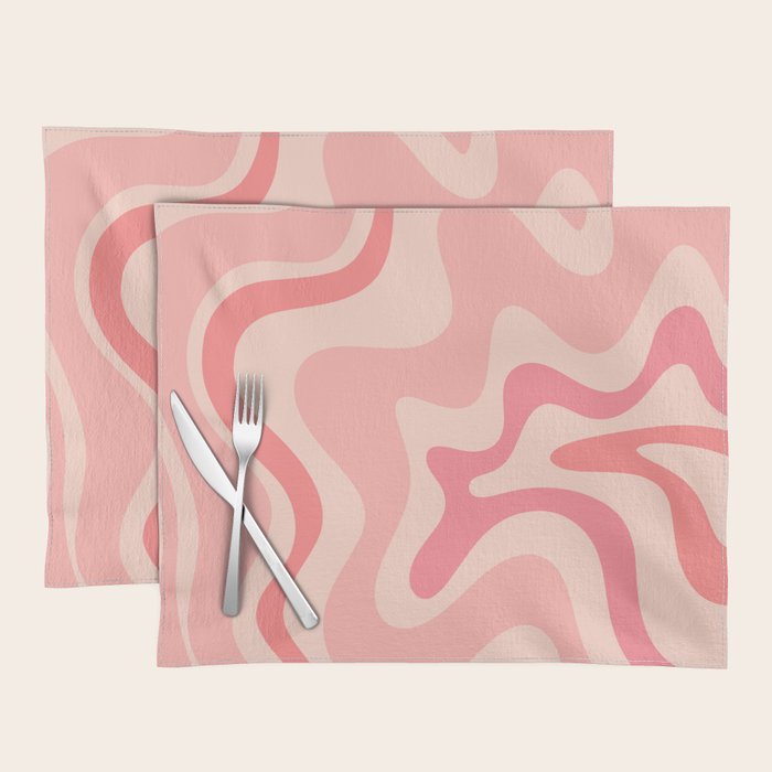 Retro Liquid Swirl Abstract In Soft Pink Placemat