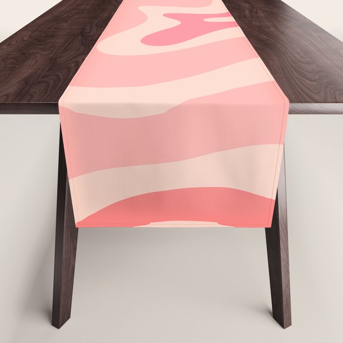 Retro Liquid Swirl Abstract In Soft Pink Table Runner