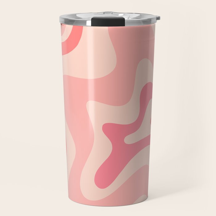 Retro Liquid Swirl Abstract In Soft Pink Travel Mug