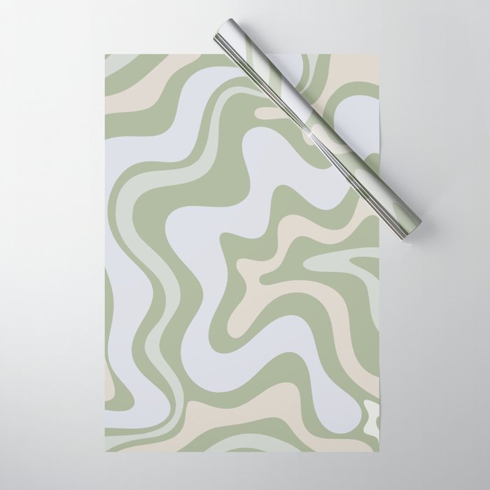 Liquid Swirl Contemporary Abstract Pattern In Light Sage Green Wrapping Paper