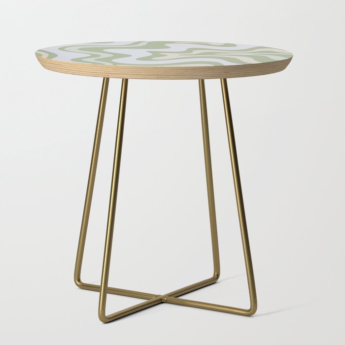 Liquid Swirl Contemporary Abstract Pattern In Light Sage Green Side Table