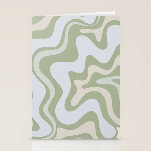 Liquid Swirl Contemporary Abstract Pattern In Light Sage Green Stationery Card