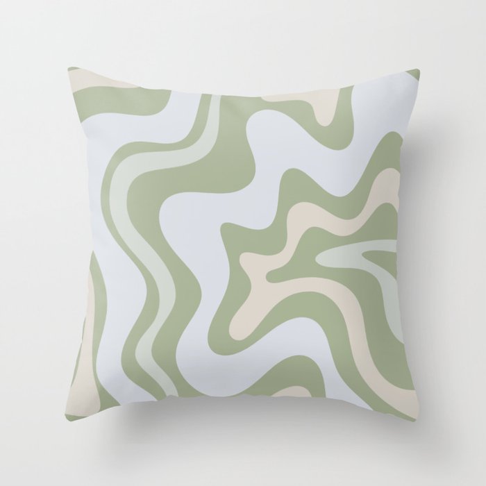 Liquid Swirl Contemporary Abstract Pattern In Light Sage Green Throw Pillow
