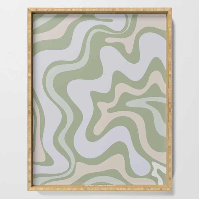 Liquid Swirl Contemporary Abstract Pattern In Light Sage Green Serving Tray