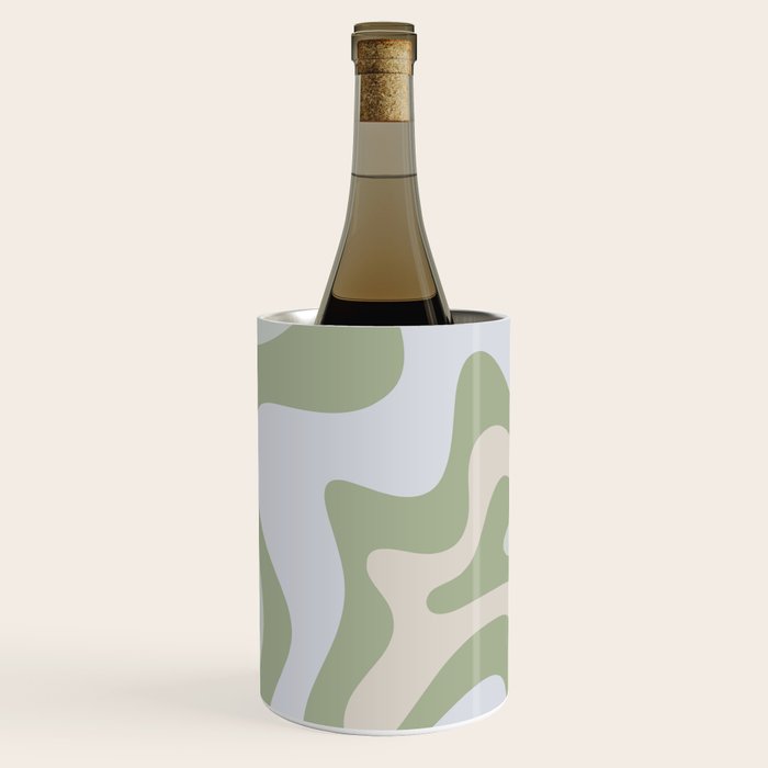 Liquid Swirl Contemporary Abstract Pattern In Light Sage Green Wine Chiller