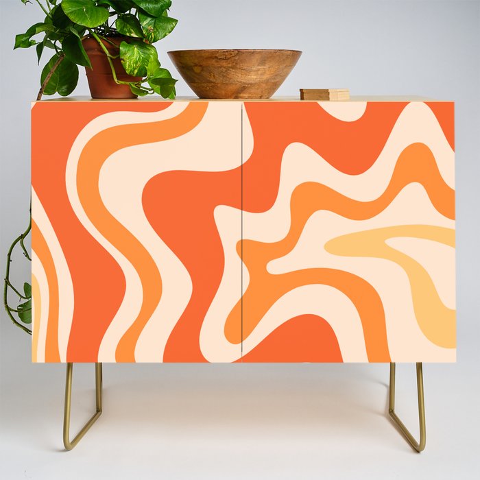 Tangerine Liquid Swirl Retro Abstract Pattern Credenza