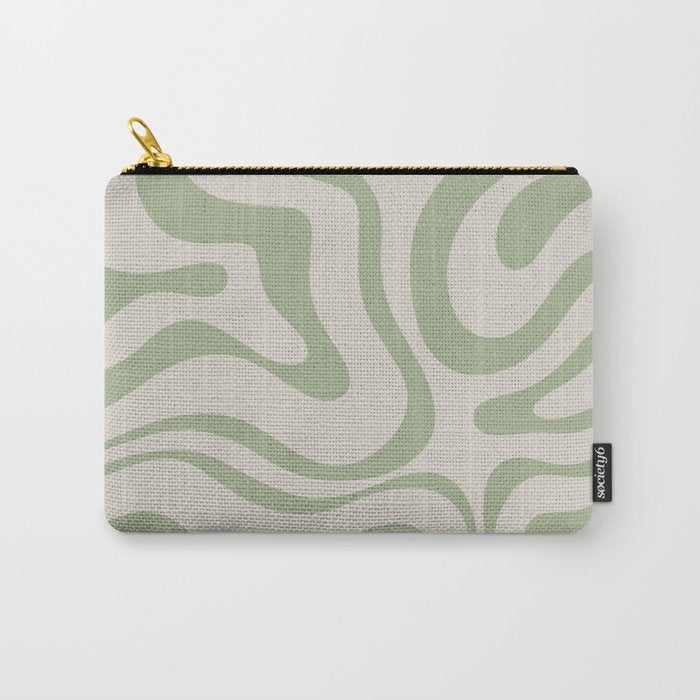 Liquid Swirl Abstract Pattern In Almond And Sage Green Carry All Pouch