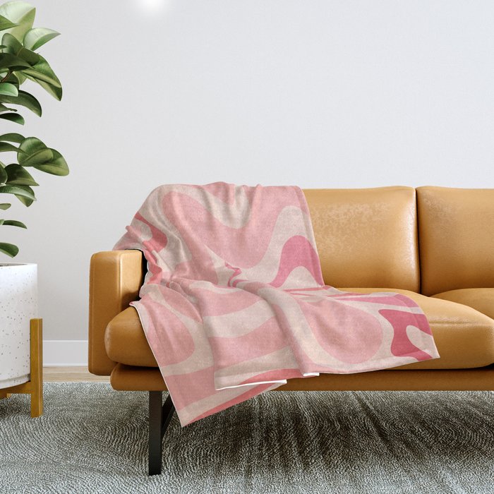 Retro Liquid Swirl Abstract In Soft Pink Throw Blanket