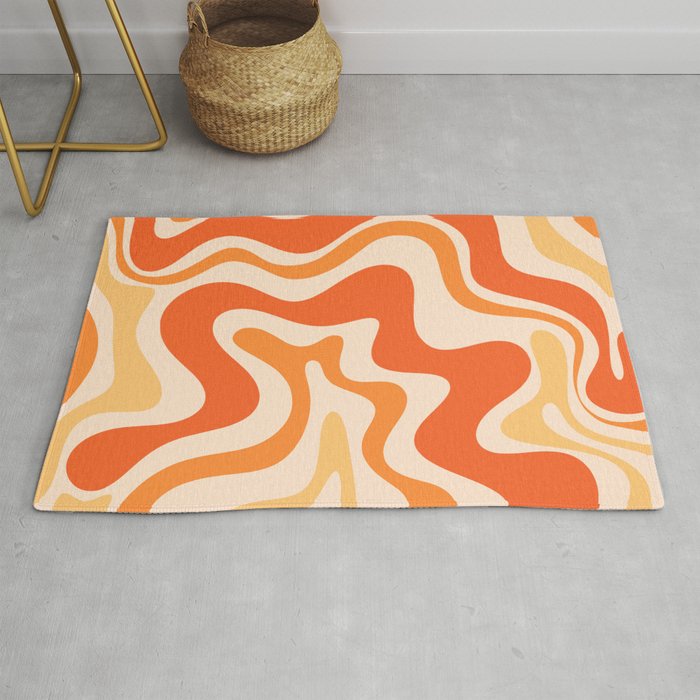 Tangerine Liquid Swirl Retro Abstract Pattern Rug