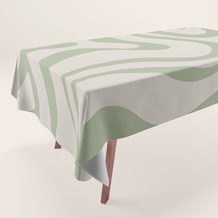 Liquid Swirl Abstract Pattern In Almond And Sage Green Tablecloth