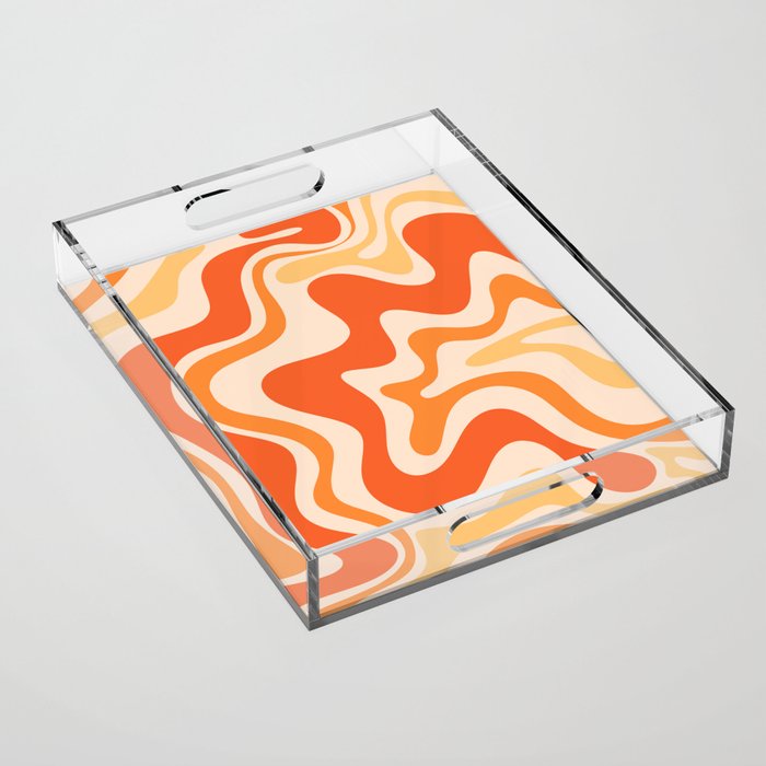 Tangerine Liquid Swirl Retro Abstract Pattern Acrylic Tray