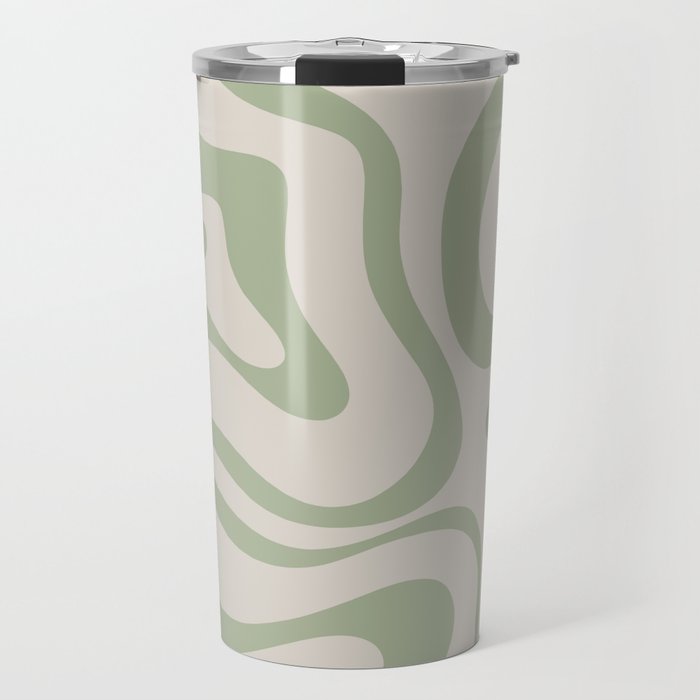 Liquid Swirl Abstract Pattern In Almond And Sage Green Travel Mug