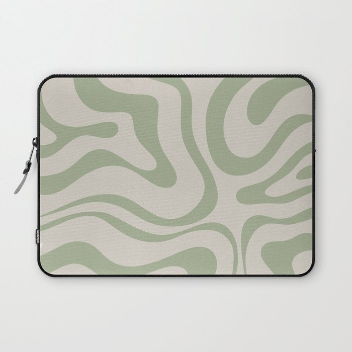 Liquid Swirl Abstract Pattern In Almond And Sage Green Laptop Sleeve