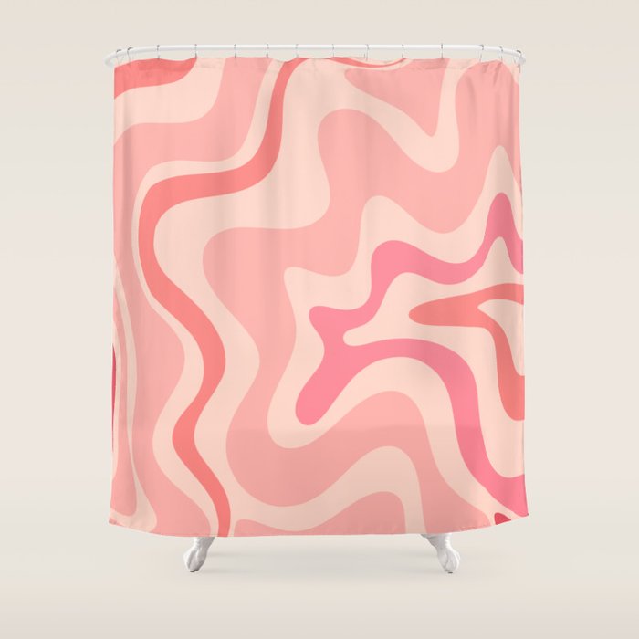 Retro Liquid Swirl Abstract In Soft Pink Shower Curtain